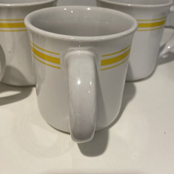 Vintage 1970s CITRUS Yellow Stripe Coffee Mugs Set of 4 Ceramic Retro Rainbow - Picture 3 of 9